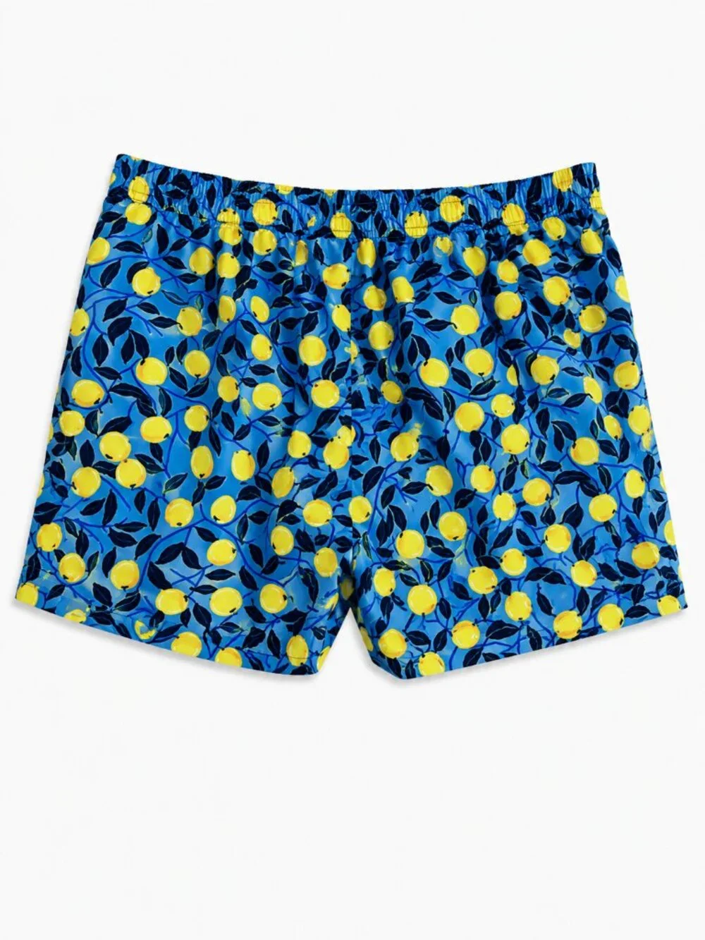Summersalt Blue Lemon Print Swim Trunks Elastic Waist Drawstring Men's M